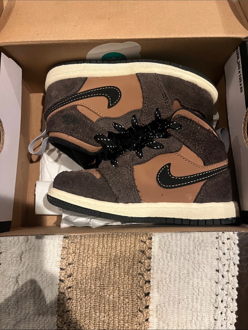 Jordan Kids Brown and Dark Brown High-Top Sneakers